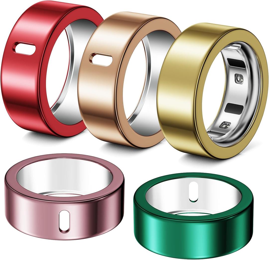 5 Pack Ring Cover Compatible with Oura Ring Gen 4/Oura Ring Gen 3 Horizon/Heritage, Abrasion-Resistant TPU Case for Oura Ring Protector Accessories for Oura Size 12 (Gold+RoseGold+Red+Pink+Green)