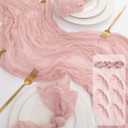 3 x Rustic 1 Pcs Pink Cheesecloth Long Table Runner 35"x120" Gauze Pink Cheese Cloth 6 Pcs Boho Table Dinner Napkins 19. 7" x 19. 7" for Bridal Wedding Baby Shower Home Decoration