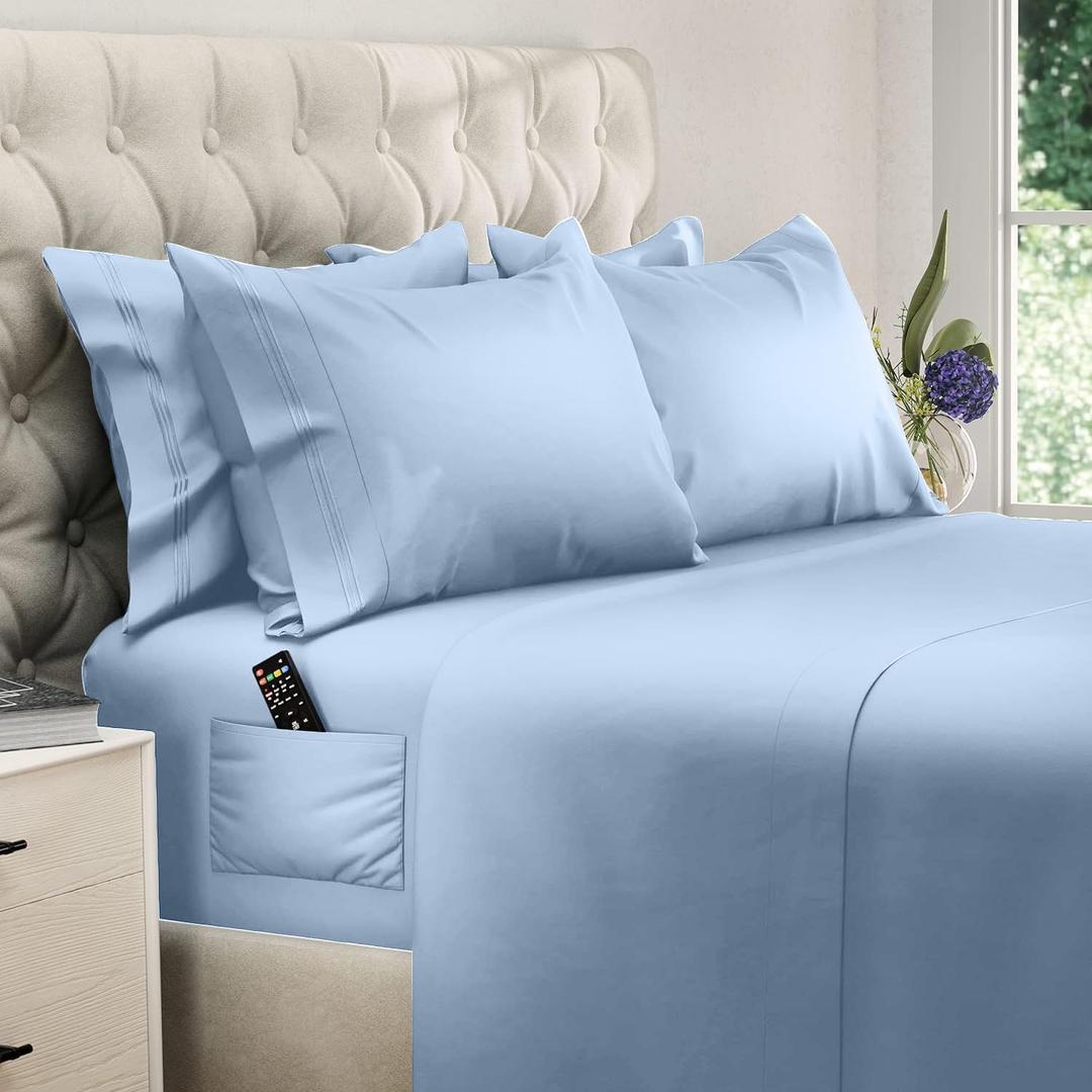 DREAMCARE King Size Sheets Set  6 pcs Cooling Bed Sheets  up to 21 Deep Pocket King Sheet Set  2500 Supreme Collection  Extra Soft 100% Brushed Microfiber Hotel Luxury with Side Pocket  L Blue