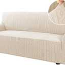 H.VERSAILTEX Sofa Cover 1 Piece Stretch Sofa Slipcovers Non Slip Sofa Cover with Elastic Bottom Washable for Kids, Pets Upgrade Thick Jacquard Fabric with Spiral Pattern(75"-85", Ivory)