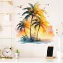 Beautiful Sunset Palm Trees Seagull by The Sea Wall Decals for Living Room Wall Stickers Removable Peel and Stick Waterproof Wall Art Decor Stickers for Bedroom Bathroom Office