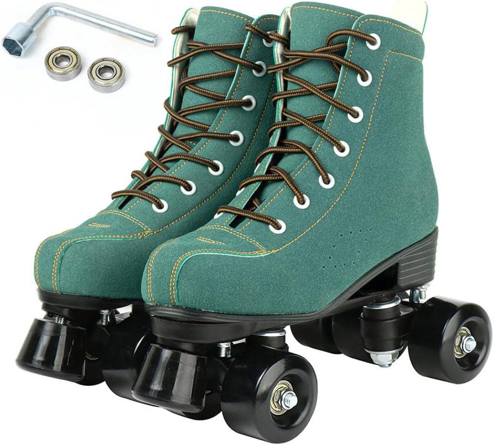 Silvertree Roller Skates for Women and Men PU Leather High-top Adult Roller Derby Skates Wheels Light Up Roller Skates Four-Wheel Shiny Roller Skates for Girls Boys Unisex, Size: Women's 8 / Men's 6.5