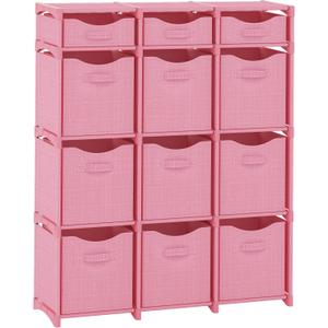 12 Cube Storage Organizer With Bins Included - Closet Storage With 12 Storage Bins - Easy To Assemble Storage Unit With Drawers - Closet Organization For Clothes, Bedroom, Nursery, & Toys (Pink)