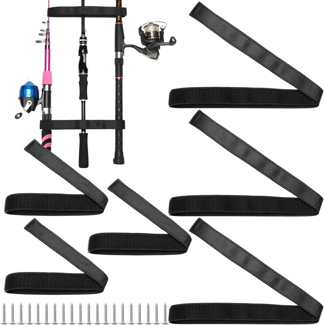 Soulchen 6 Pcs Fishing Rod Holder Straps for Boat Deck Secures 5 Rods, 10 Inch Handle Strap 6 Inch Rod Tip Strap with Screws for Fishing Boating Accessories Equipment