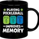 Playing Pickleball Improves Memory Pickleball Ceramic Mug Pickleball Lovers Gifts Coffee Cup 11 oz (Black)