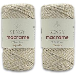 2 Skeins of Sensy Premium 3mm 120 Yards Polyester Rope 90% Polypropylene 10% Polyester Cord Macrame Cord 3mm Crochet Bag Cord Macrame Rope Crochet Thread Gift for Knitter (Ecru Sparkle)
