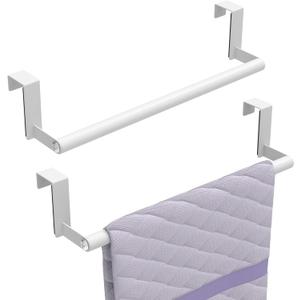 Over the Door Towel Rack for Kitchen Cabinet Doors, White | Kitchen Towel Holder for Cupboard Over Cabinet Door Towel Bar Stainless Steel Dish Towel Holder Hanger Rv Towel Rack, 2 Pack, White