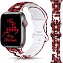 2 x Christmas Halloween Watch Band Compatible with Apple Watch Band 38mm 40mm 41mm 42mm 44mm 45mm 46mm 49mm, Christmas Holiday Replacement Strap Band for iWatch Series Ultra SE 10 9 8 7 6 5 4 3 (Red Plaid&Elk)