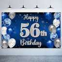 Nelbiirth Happy 56th Birthday Decorations,56th Blue & Silver Balloon Large Birthday Banner Backdrop Sign,Cheers to 56 Years Old Bday Party Supplies.