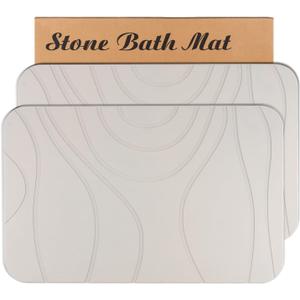 Stone Bath Mat, 2 Pack Diatomaceous Earth Shower Mat, Non-Slip Super Absorbent Quick Drying Bathroom Floor Mat, 24x15, White