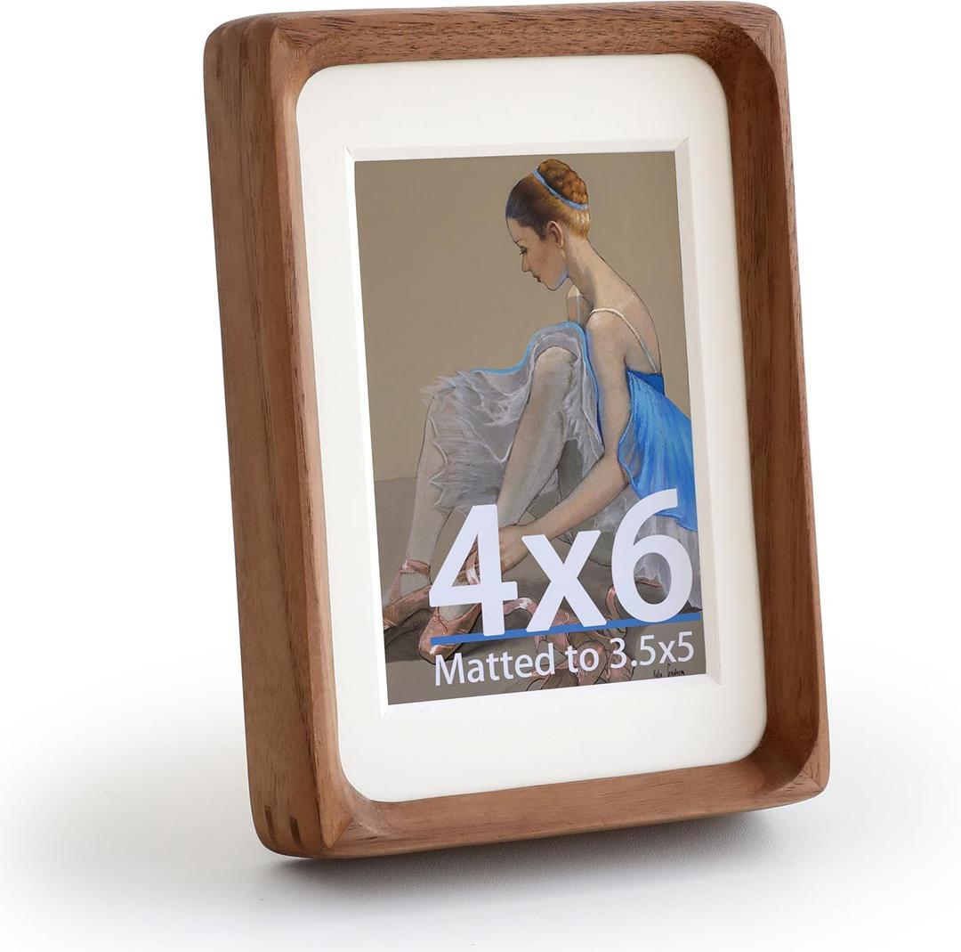 Walnut Wood Picture Frame,Picture 3.5x5 with Mat or 4x6 Without Mat,Standing Desk Photo Frame 4 by 6,Plexiglass,Tabletop or Wall Display