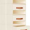 DIMJ Closet Organizers and Storage - Pull-out Fabric Bins with Drawers for Closet Foldable Clothes Organizers with Clear Window, Stackable Storage Drawers for Bedroom,Living Room,Shelf,4-Pack, Beige