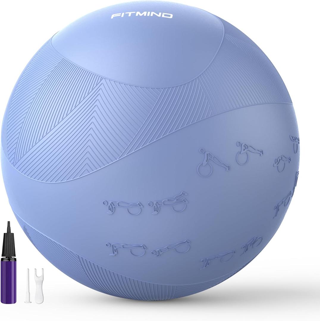 Extra Thick Yoga Ball with Training Instruction, Anti-Burst Slip Resistant Exercise Ball with Pump for Pilates,Physical Therapy,Pregnancy Stability,Birthing Ball 22in 26in 30in (Blue)