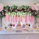 Artificial Wisteria Hanging Flowers Fake Wisteria Flower Garland Silk Vines Rattan Decor for Home Wedding Arch Wall Garden Greenery Bedroom Outdoor Office Party Decoration (12, Dark Pink)