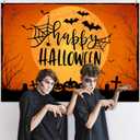 Mocsicka Happy Halloween Backdrop Orange Night Moon Graveyard Background Spooky Pumpkin Spider Web Halloween Party Cake Table Decoration Banner Photo Booth Props (8x6ft)