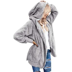 LookbookStore Womens Cardigan 2025 Winter Oversized Open Front Fleece Hooded Draped Pockets Jacket Coats (XX-Large, A Light Grey)