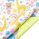 WRAPAHOLIC 30 Inch Reversible Baby Shower Wrapping Paper - 30 Inch x 33 Feet - Animals & New Baby Design for Neutral Baby Shower, Boys Girls Kids Birthday
