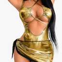 Kaei&Shi Metallic Swimsuit,Cut Out Keyhole Backless Sexy Thong Bodysuit,Rave Outfit for Women Festival Concert Outfits L