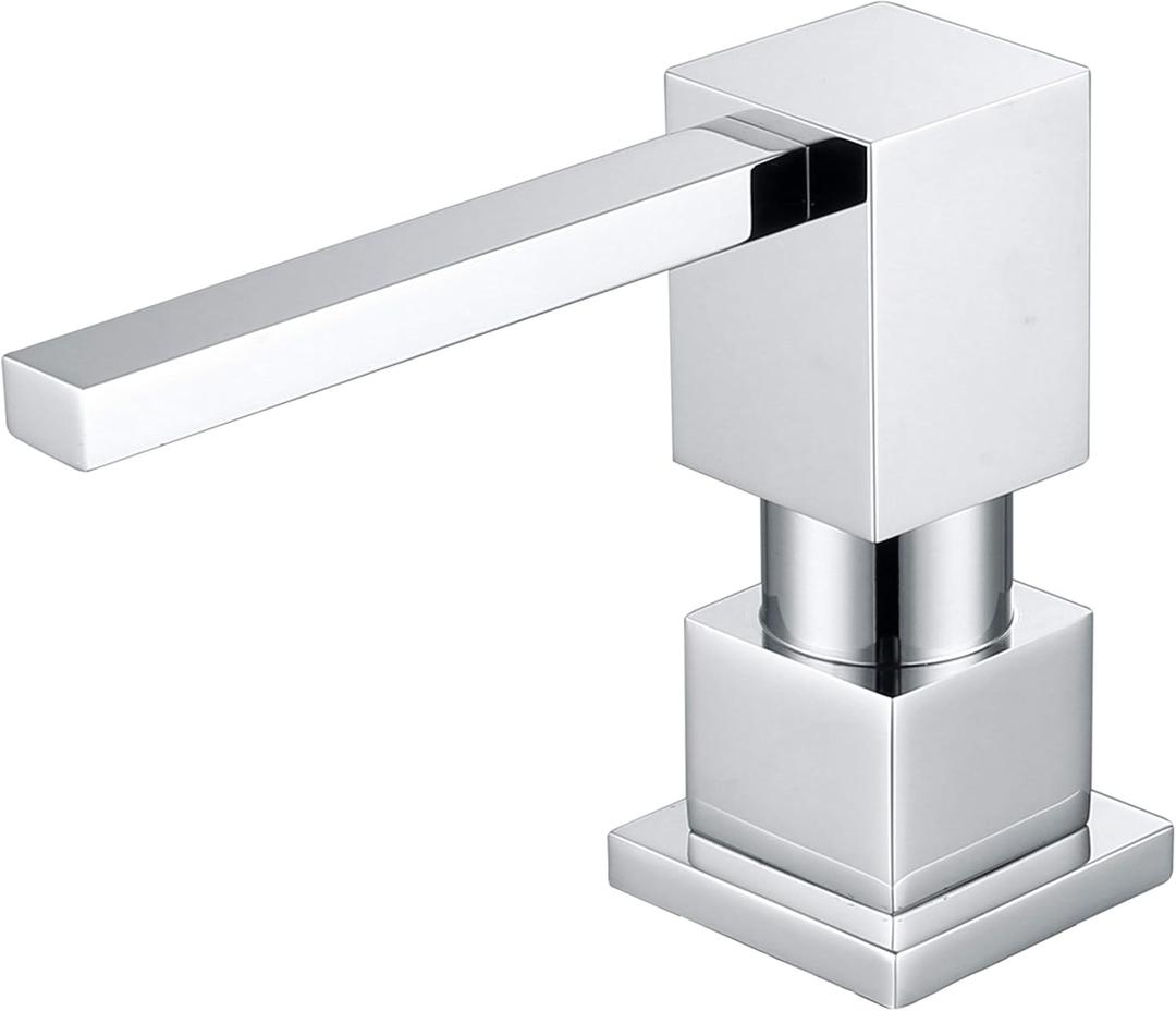 Sink Soap Dispenser for Kitchen Sink (Chrome), All Brass Built-in and Refill from Top Design,Metal Hand Soap & Dish Soap Copper Pump