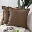 MADIZZ Set of 2 Short Chenille Throw Pillow Covers 26x26 Inch Brown Soft Decorative Cushion Cover for Sofa Bedroom Pillow Shell