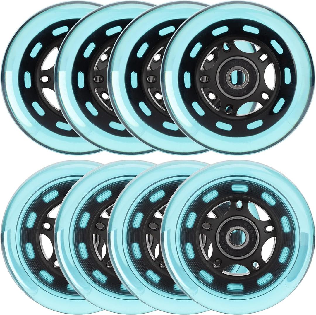 Inline Skate Wheels Outdoor & Indoor Inline Skate Replacement Wheels 85a Roller Hockey Wheels w/Bearings ABEC-9 & Floating Spacers, 64mm  Dia, 8-Pack (Blue)
