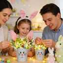 KC&KST 2 Pcs Easter Decorations Indoor Artificial Flower with Bunny Ear, Lighted Bunny Desk Decor with Color Eggs, Perfect Table Decorations for Home & Spring Party Centerpieces(Easter Bunny Flower)