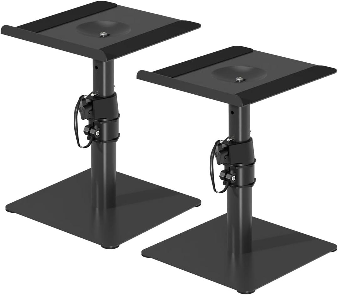 Suptek Free-Standing Speaker Stand Desktop Set, 9.6 x 8.8 inch Trays, Height Adjustment and Tilt, Universal Audio Holders for Computer and Bookshelf Speakers, Elevated Sound, 2 Pack, Black, SDM001T
