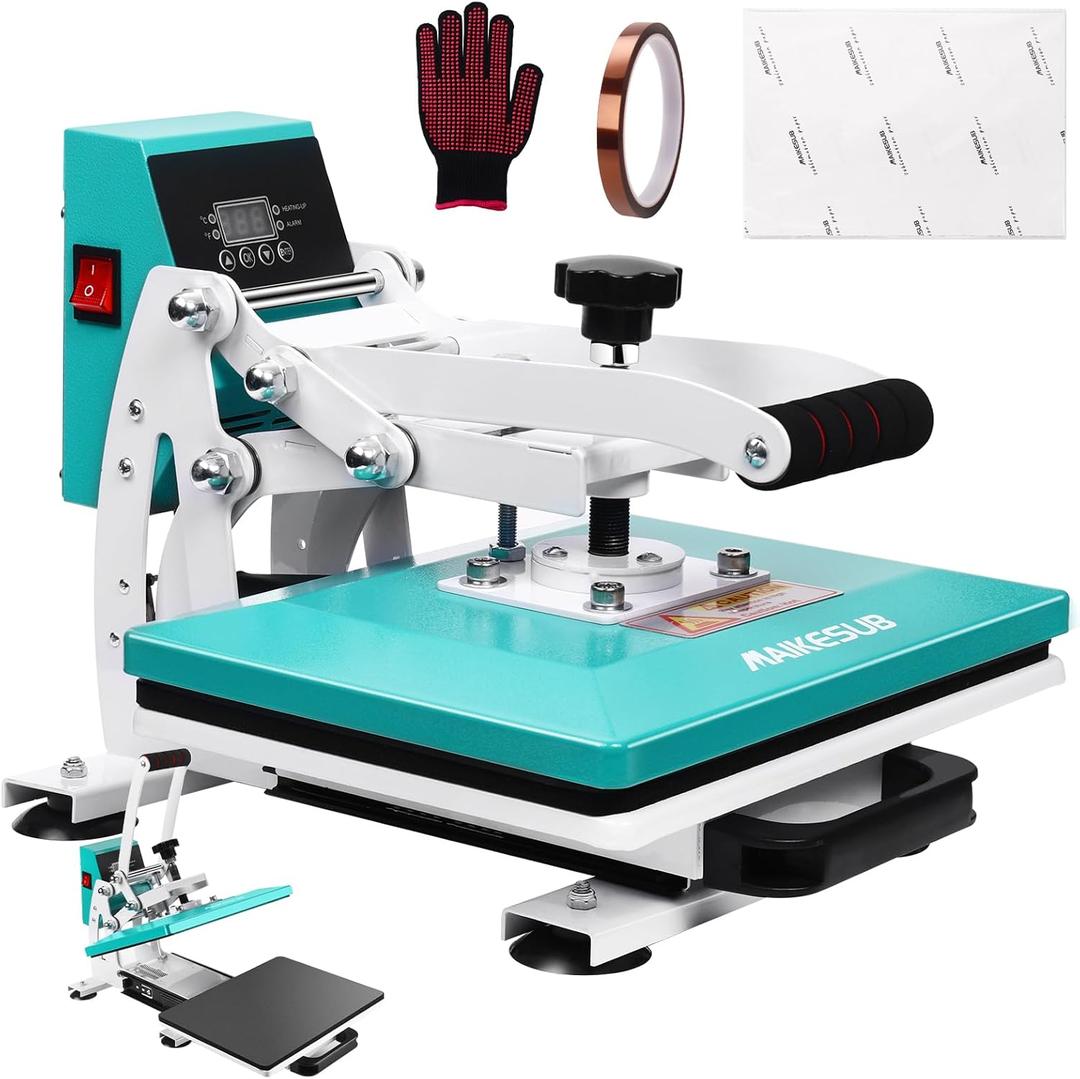12x10 Inch Heat Press Machine for T Shirts Digital Industrial Sublimation Printer for Heat Transfer Vinyl Intelligent Green Press Machine for HTV Heat Transfer Projects