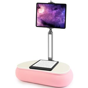 elitehood 18 inch Kindle Stand for Reading in Bed, Adjustable Tablet Pillow for Lap, Soft Kindle Pillow Stand for Bed Compatible with 6-13 inch Cell Phone, iPhone, iPad Pro Air Mini, Tablets, Pink (18in Viewing Height)