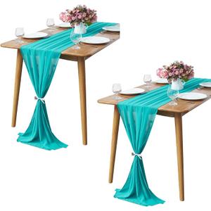 2 Pack 10Ft Turquoise Chiffon Table Runner Sheer 29x120 Inch for Romantic Wedding Decor Bridal & Baby Shower Birthday Rustic Party Decoration
