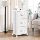 DUMOS Nightstand, Rolling Bedside Table with 3 Fabric Drawers, 11.8"D x 16.7"W x 30.1"H