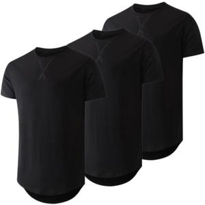 JMIERR Mens 3 Pack Cotton Hipster Hip Hop Longline Crewneck T-Shirt (XX-Large)