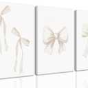 Djmwtb Coquette Beige Bow Wall Art Decor Posters, Cute Bow Bedroom Canvas Wall Art Decor Aesthetic for Teen Girls Room, Preppy Bow Pictures Wall Decor Paintings Prints, 16x24in Framed Set of 3