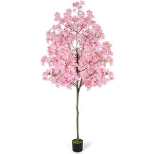 6Ft Tall Cherry Blossom Artificial Tree, Fake Tree Faux Silk Plant with Plastic Nursery Pot,Artificial Plants for Home Office Indoor Decor(Pink)