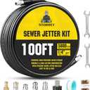 Pressure Washer Drain Jetter Sewer Jetter Kit for Pressure Washer 100ft 1/4 Inch NPT Hose Nozzles and Adapter 5800PSI Clears Clogs in Pipes & Sewer Lines