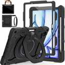 ROISKIN for iPad Air 11 inch Case M3 2025/M2 2024(Air 7th/6th Generation)-with HD Screen Protector, 360 Rotating Kickstand/Handle, Shoulder Strap, Pen Holder, Heavy Duty Military Grade - Kids Friendly (Black)