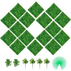 VEVOR Artificial Boxwood Panels, 16 PCS 20"x20" Green Grass Wall Backdrop, Faux Boxwood Hedge Wall Panels 400 Stitches, UV Protected Privacy Hedge Screen for Outdoor, Indoor, Garden and Backyard