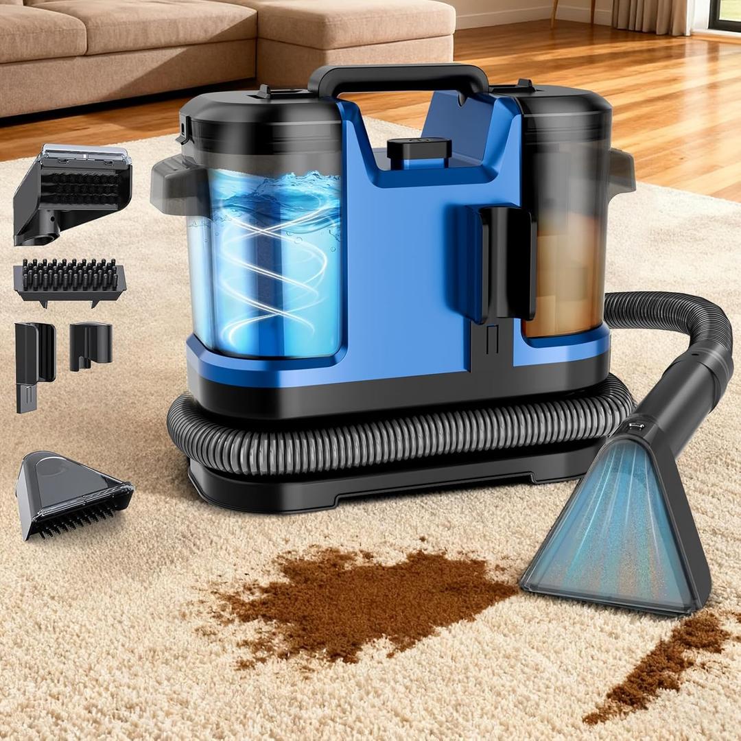 Portable Carpet & Upholstery Cleaner Machine, Handheld Spot Cleaner with Dual Brush, 18KPa Suction, Large Removable Tank for Couch, Car, Stairs, Rugs & Pet Stains, Blue