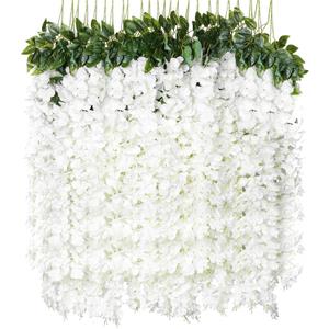 8pcs Artificial Wisteria Flowers 4.58Ft Fake Silk Wisteria Vine Rattan Hanging Flower Garland String for Wedding Arch Party Background Garden Bedroom Home Decor (White), 37 inches