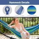 SUNCREAT Portable Outdoor Hammock with Stand Included, Double Hammock with Stand for Outside, Blue & Green Stripes