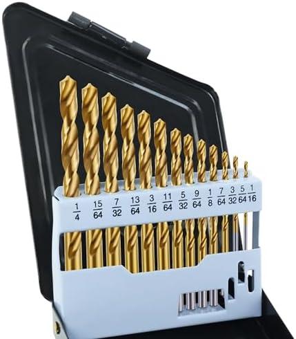 Cobalt Left Hand Drill Bit Set, 13Pcs High-Speed Steel Drills with Titanium Nitride Coating, Reverse Drill Bits for Hardened Metal, Stainless Steel, Cast Iron, with Index Storage Case (1/16”-1/4”) (1 missing)