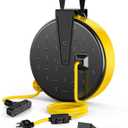 DEWENWILS 30 Ft Retractable Extension Cord Reel, Ceiling/Wall Mount 16/3 Gauge SJTW Power Cord with 3 Electrical Outlets Pigtail for Garage and Shop, 10 Amp Circuit Breaker, Metal Plate, UL Listed (Black/Yellow-yellow Cord)