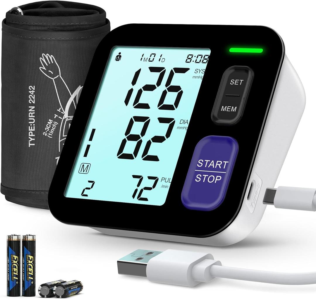 Blood Pressure Machine Upper Arm, Medium/Large BP Cuff Fit Arms from Medium 9"-17", Accurate Automatic Digital BP Monitor Home Use, Large Backlit LCD, 2-User Mode, 4 AAA Alkaline Batteries Included