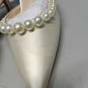 Coutgo Womens Pearl Kitten Heels Closed Pointed Toe Wedding Bride Dress Shoes Ankle Strap Satin Pumps, White, Size 6.5