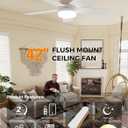 Ceiling Fans with Lights and Remote, 42 Inch Low Profile Ceiling Fan, Flush Mount LED Fan Light with Backlit Night Light Design, 3000K-6000K Dimmable Modern Fandelier Ceiling Fans for Bedroom, White