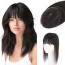 S-noilite Hair Toppers for Women Real Human Hair, 100% Human Hair Toppers with Bangs for Thin Hair, 3.5"*4.7" Handmade Nature-mimicking Scalp Base 10 Natural Black