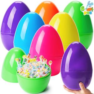 JOYIN 10" Jumbo Easter Eggs, 6PCS Bright Plastic Giant Eggs Empty Fillable for Easter Filling Treats Party Favor Hunt Classroom Prize Supplies Decoration