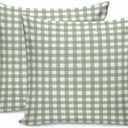 2 Packs Decorative Cotton Throw Pillow Covers, Sage Green White Buffalo Plaid 20 x 20 Inch Square Reversible Soft Cushion Case for Couch Bedroom Sofa Living Room Chair Car