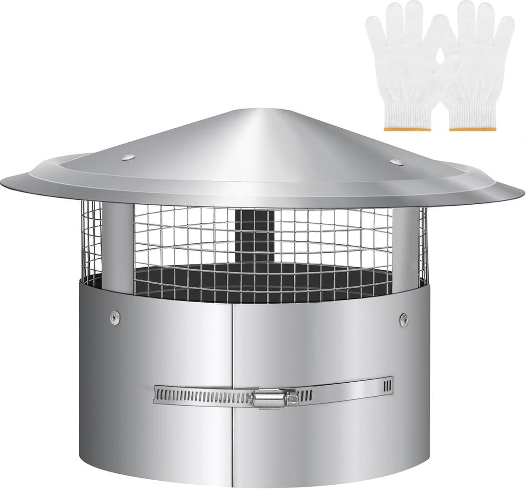 Magam 6 Inch Round Chimney Cap,6 Inch Tapered Top Chimney Cap with Screen, Adjustable and Reinforced Chimney Cap,6Inch Chimney Cap with Fastening Device with Screen, Stovepipe Finial,Stainless Steel