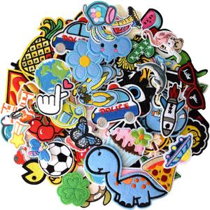 80PCS Random Assorted Styles Embroidered Patches, Sew on/Iron on Patches, Applique for Clothes Dress Pants Hats Jeans, Sewing Flowers Applique DIY Accessory